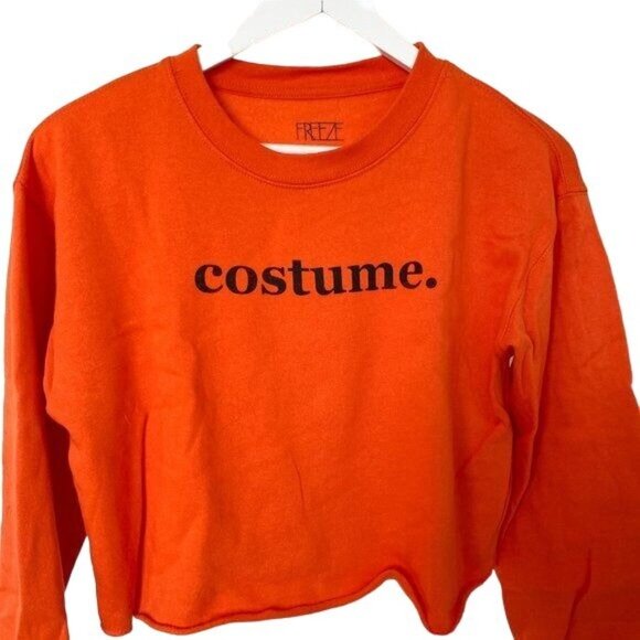 Orange "Costume." Graphic Crop Top Sweatshirt - Picture 3 of 3